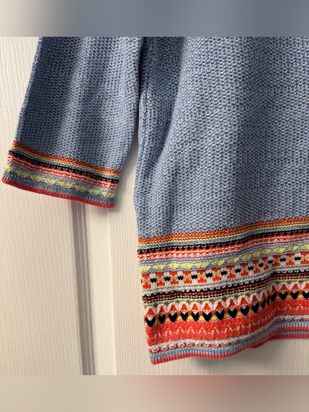 NorthStyle Fair Isle Border Hem Sweater Blue Multi 100% Cotton - Picture 4 of 9